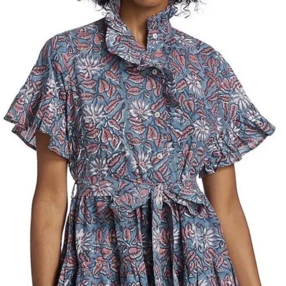 Mille Resort Violetta Floral Ruffle Short Sleeve Mini Shirt Dress Begonia XL